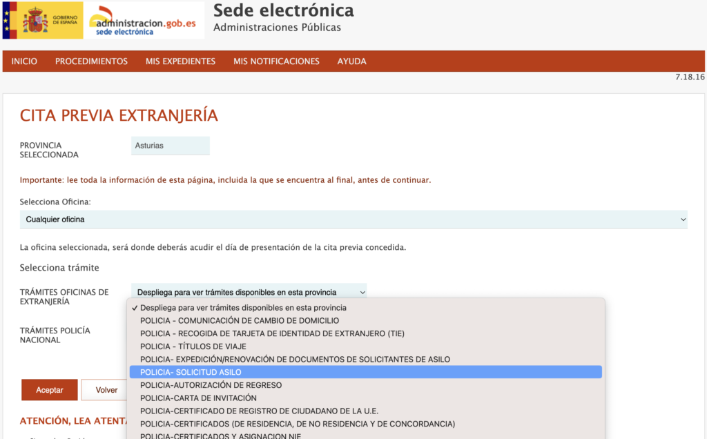 obtención de Cita para solicitud de asilo en España