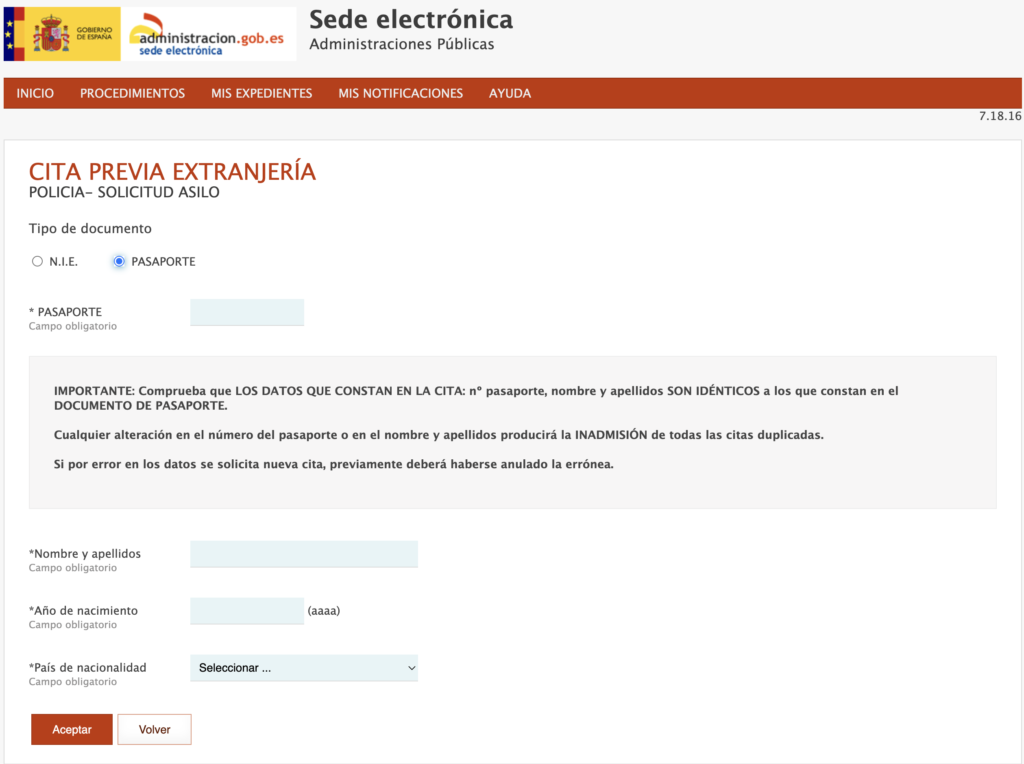 obtención de Cita para solicitud de asilo en España